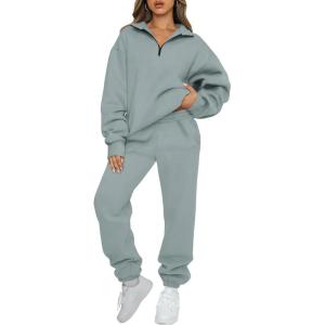 imageAUTOMET Womens Sweatsuits 2 Piece Outfits Lounge Sets Long Sleeve Half Zip Pullover and Baggy Sweatpants with PocketsGreygreen