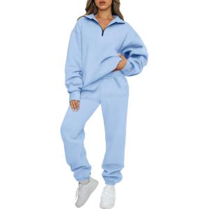 imageAUTOMET Womens Sweatsuits 2 Piece Outfits Lounge Sets Long Sleeve Half Zip Pullover and Baggy Sweatpants with PocketsLightblue