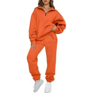 imageAUTOMET Womens Sweatsuits 2 Piece Outfits Lounge Sets Long Sleeve Half Zip Pullover and Baggy Sweatpants with PocketsOrange