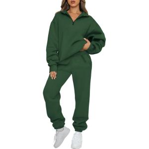 imageAUTOMET Womens Sweatsuits 2 Piece Outfits Lounge Sets Long Sleeve Half Zip Pullover and Baggy Sweatpants with PocketsXmasgreen