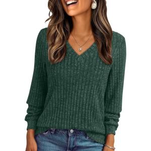 imageAUTOMET Womens V Neck Long Sleeve Shirt Fall Fashion Tops Tunic Dressy Casual Sweater Clothes Cute Trendy Work Outfits 2025Deepgreen