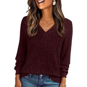 imageAUTOMET Womens V Neck Long Sleeve Shirt Fall Fashion Tops Tunic Dressy Casual Sweater Clothes Cute Trendy Work Outfits 2025Maroon