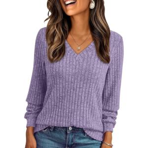 imageAUTOMET Womens V Neck Long Sleeve Shirt Fall Fashion Tops Tunic Dressy Casual Sweater Clothes Cute Trendy Work Outfits 2025Purple