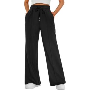 imageAUTOMET Womens Wide Leg Sweatpants Baggy Lounge Travel Pants Fall Fashion Outfits 2025 Winter Maternity Clothes JoggersBlack