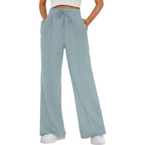imageAUTOMET Womens Wide Leg Sweatpants Baggy Lounge Travel Pants Fall Fashion Outfits 2025 Winter Maternity Clothes JoggersGrey Blue