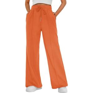 imageAUTOMET Womens Wide Leg Sweatpants Baggy Lounge Travel Pants Fall Fashion Outfits 2025 Winter Maternity Clothes JoggersOrange
