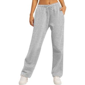 imageAUTOMET Womens Wide Leg Sweatpants Fleece Lined Baggy Straight Leg Lounge Pants Fall Outfits Athletic Joggers with PocketsGrey