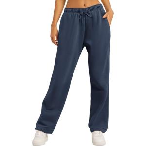 imageAUTOMET Womens Wide Leg Sweatpants Fleece Lined Baggy Straight Leg Lounge Pants Fall Outfits Athletic Joggers with PocketsNavyblue