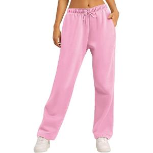 imageAUTOMET Womens Wide Leg Sweatpants Fleece Lined Baggy Straight Leg Lounge Pants Fall Outfits Athletic Joggers with PocketsPink