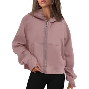imageAUTOMET Womens Zip Up Hoodies Fleece Jackets Oversized Sweatshirts Fall Fashion Outfits 2025 Sweaters Winter ClothesDarkpink