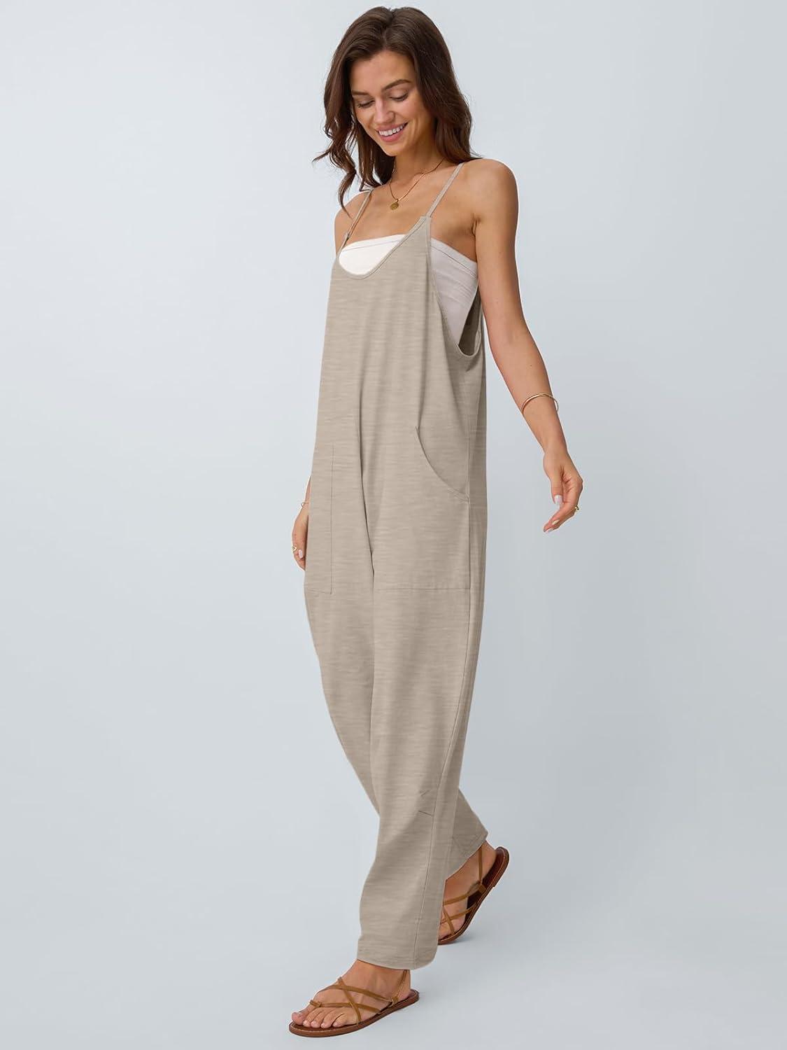 imageAUTOMET Jumpsuits for Women Casual Summer Outfits Rompers Comfy Beach Vacation Trendy Overalls Jumpers Fashion Clothes 2025Beigegrey