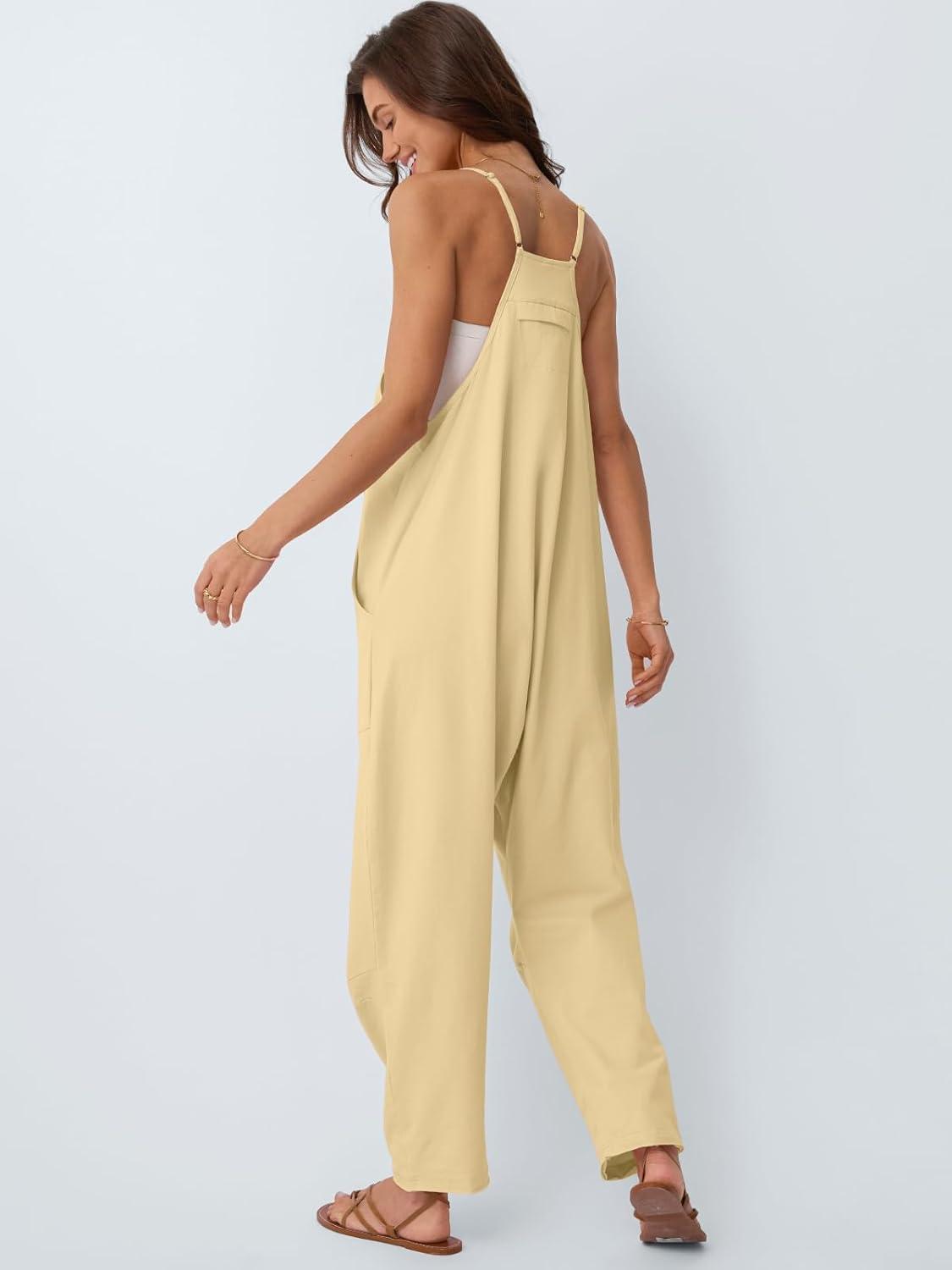 imageAUTOMET Jumpsuits for Women Casual Summer Outfits Rompers Comfy Beach Vacation Trendy Overalls Jumpers Fashion Clothes 2025Beigeyellow