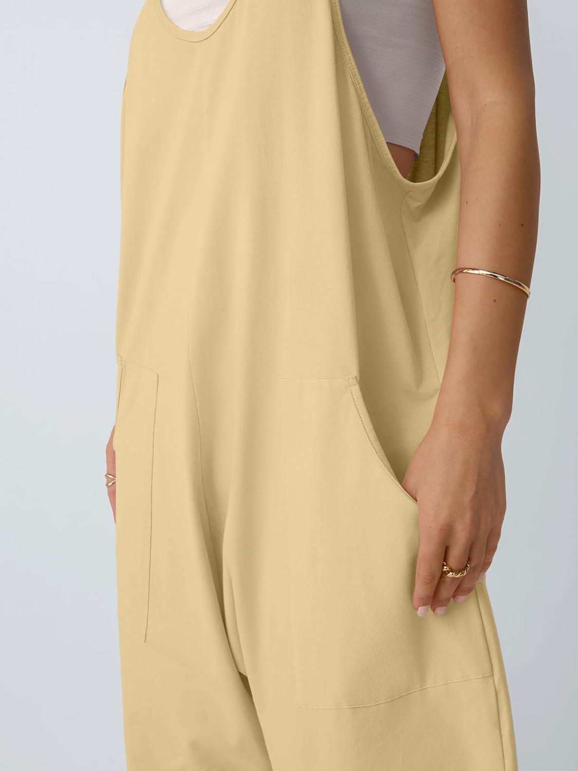 imageAUTOMET Jumpsuits for Women Casual Summer Outfits Rompers Comfy Beach Vacation Trendy Overalls Jumpers Fashion Clothes 2025Beigeyellow