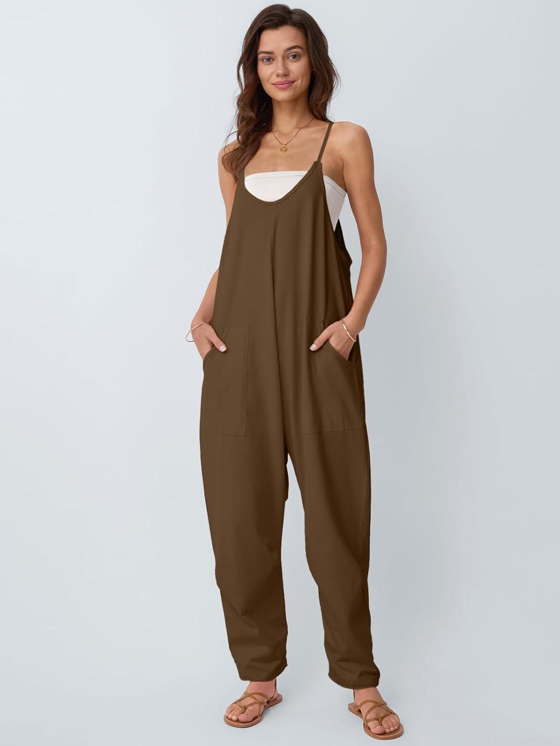 imageAUTOMET Jumpsuits for Women Casual Summer Outfits Rompers Comfy Beach Vacation Trendy Overalls Jumpers Fashion Clothes 2025Coffeebrown