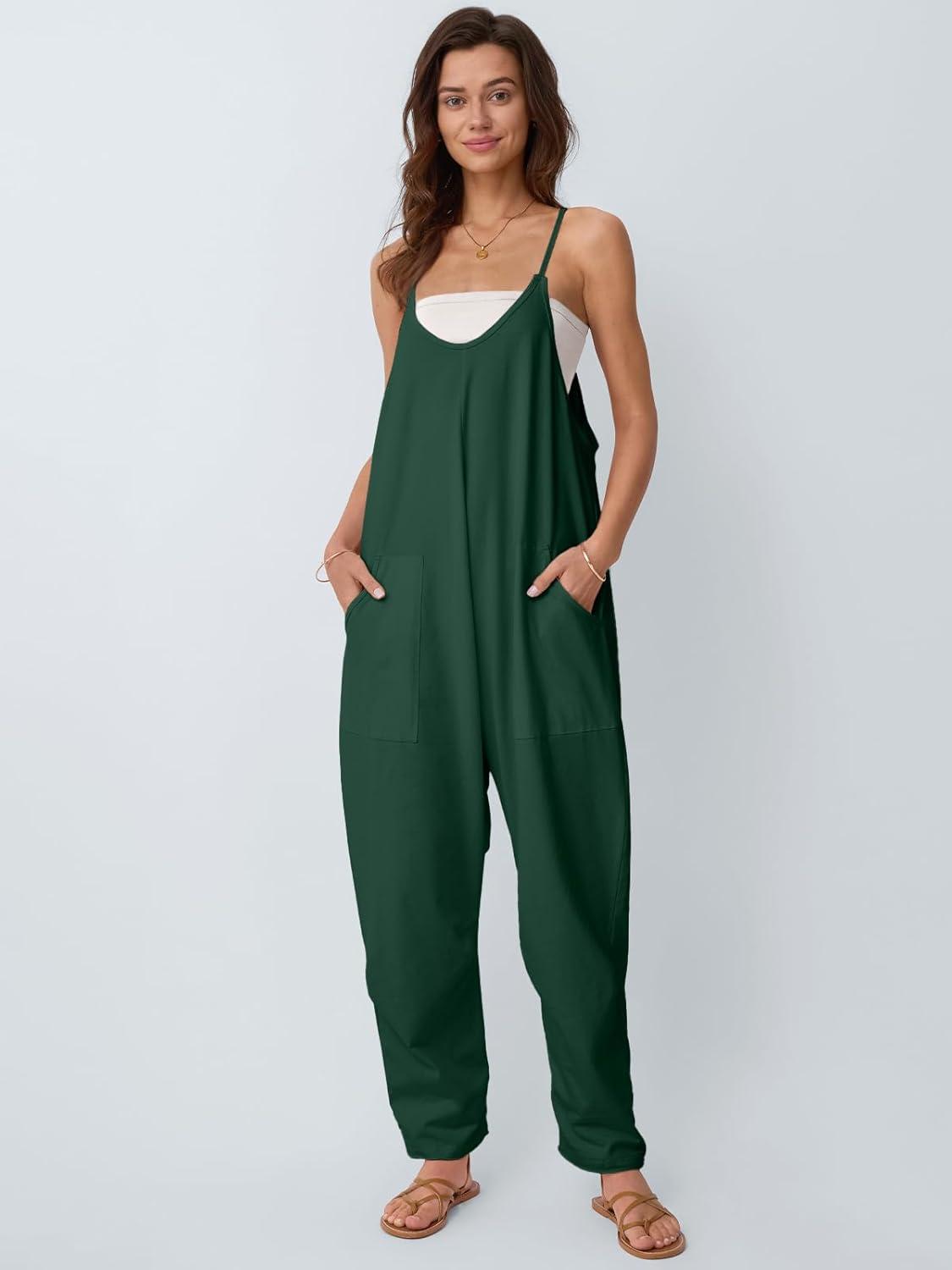 imageAUTOMET Jumpsuits for Women Casual Summer Outfits Rompers Comfy Beach Vacation Trendy Overalls Jumpers Fashion Clothes 2025Darkgreen
