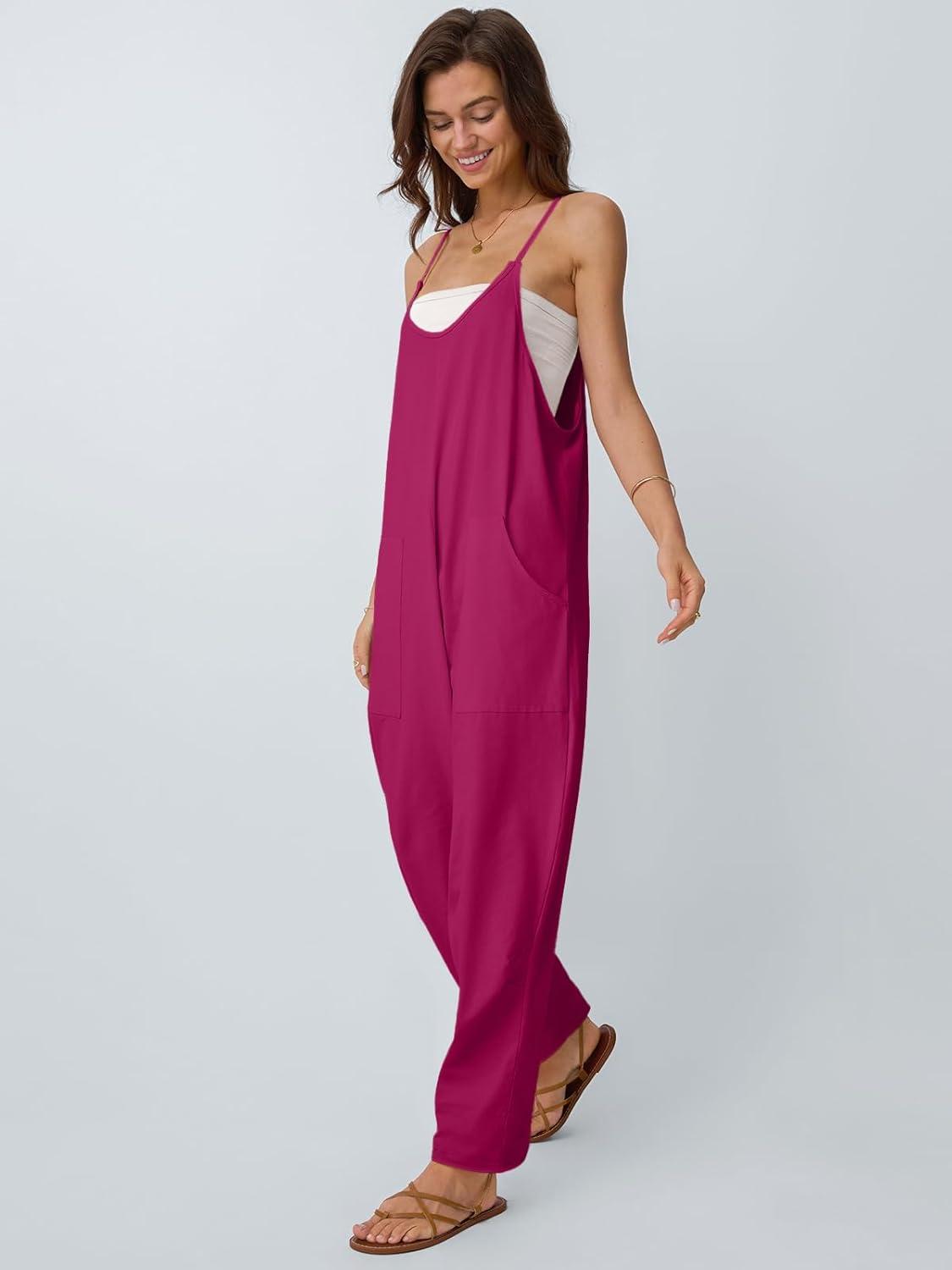 imageAUTOMET Jumpsuits for Women Casual Summer Outfits Rompers Comfy Beach Vacation Trendy Overalls Jumpers Fashion Clothes 2025Hotpink