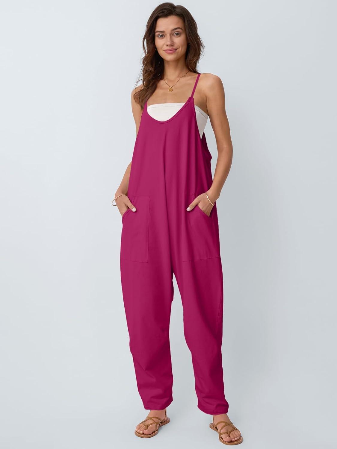 imageAUTOMET Jumpsuits for Women Casual Summer Outfits Rompers Comfy Beach Vacation Trendy Overalls Jumpers Fashion Clothes 2025Hotpink