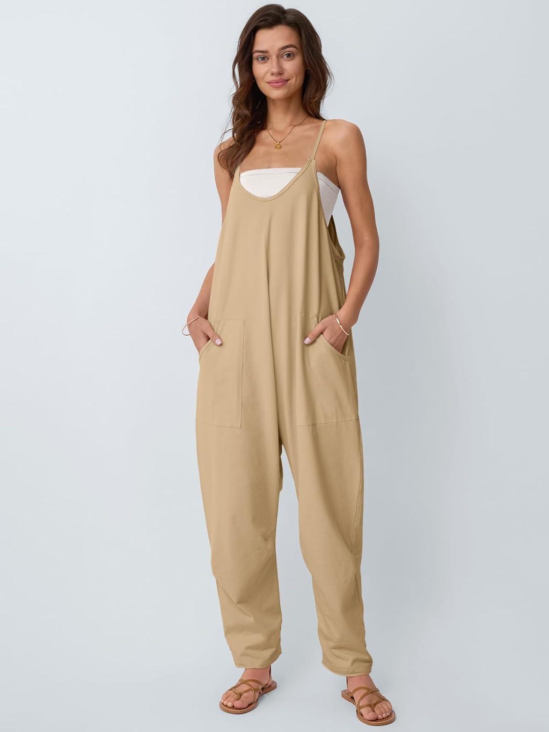 imageAUTOMET Jumpsuits for Women Casual Summer Outfits Rompers Comfy Beach Vacation Trendy Overalls Jumpers Fashion Clothes 2025Khaki