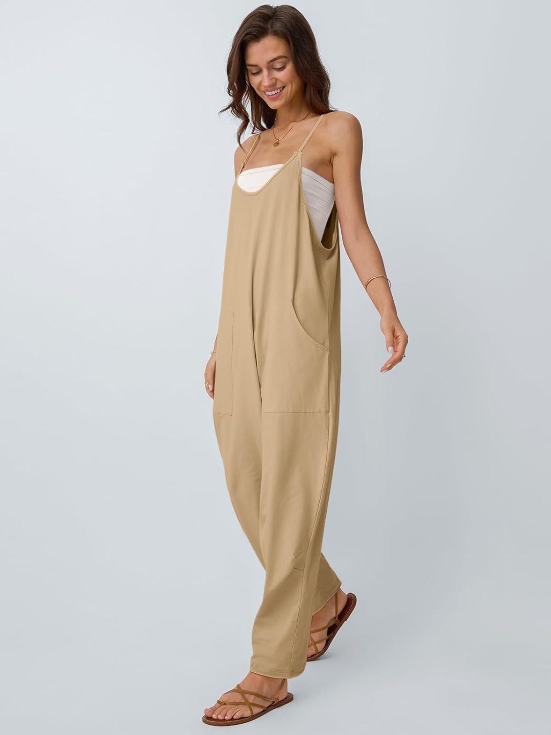 imageAUTOMET Jumpsuits for Women Casual Summer Outfits Rompers Comfy Beach Vacation Trendy Overalls Jumpers Fashion Clothes 2025Khaki
