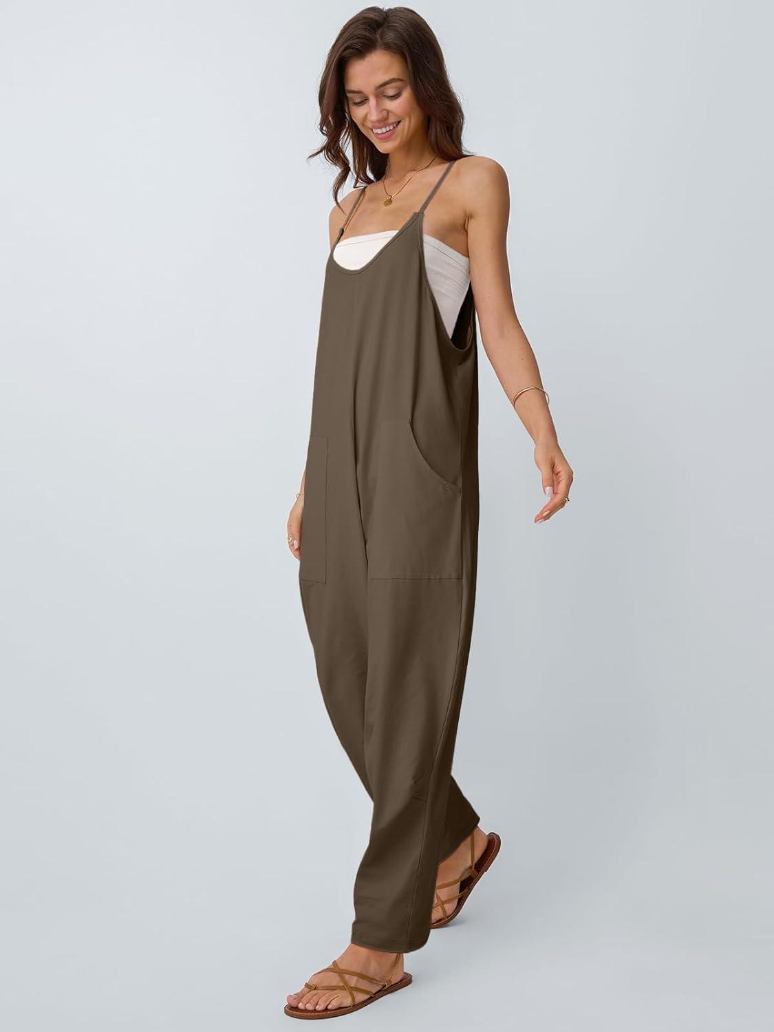 imageAUTOMET Jumpsuits for Women Casual Summer Outfits Rompers Comfy Beach Vacation Trendy Overalls Jumpers Fashion Clothes 2025Khakibrown