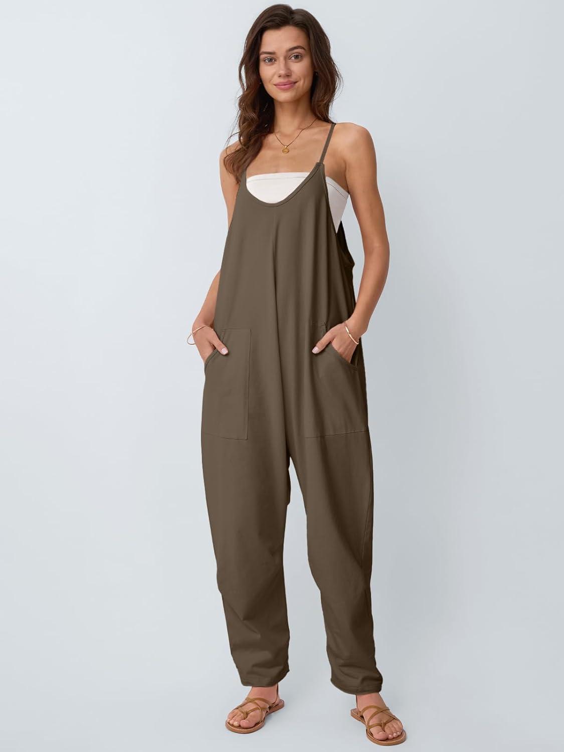 imageAUTOMET Jumpsuits for Women Casual Summer Outfits Rompers Comfy Beach Vacation Trendy Overalls Jumpers Fashion Clothes 2025Khakibrown