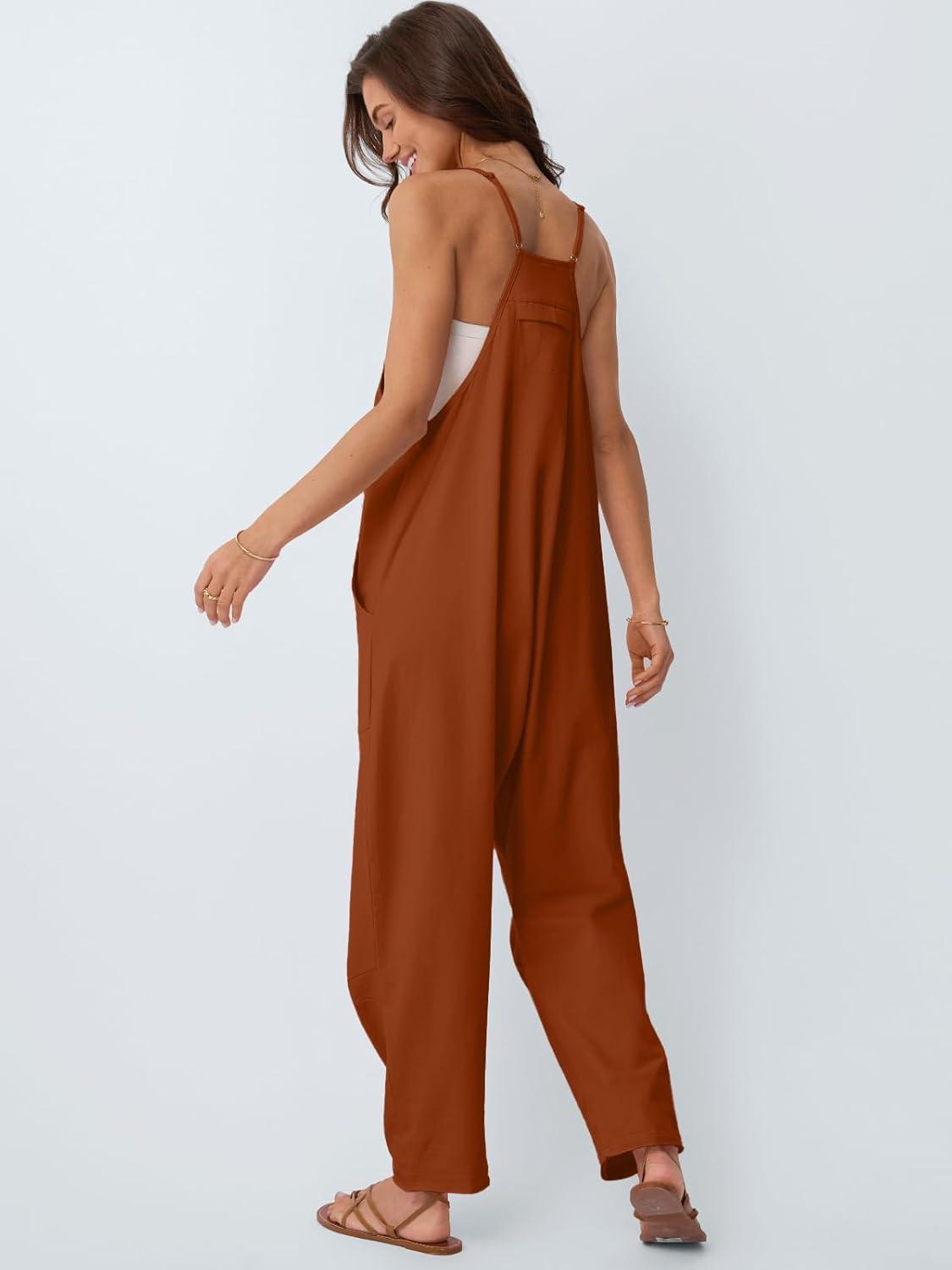 imageAUTOMET Jumpsuits for Women Casual Summer Outfits Rompers Comfy Beach Vacation Trendy Overalls Jumpers Fashion Clothes 2025Orangebrown