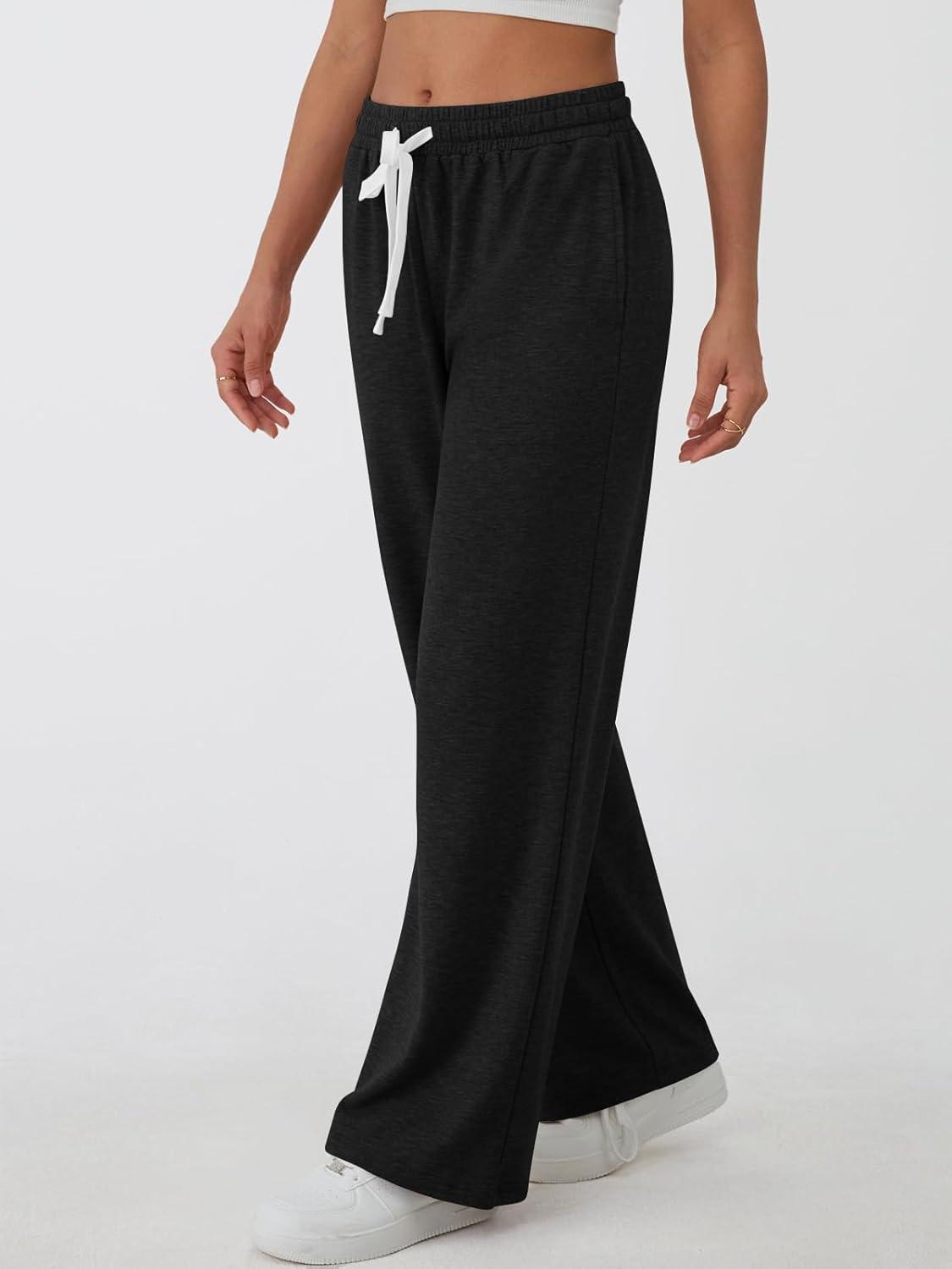 imageAUTOMET Lounge Pants Women Wide Leg Casual Sweatpants Baggy Workout Sweat Pajamas Pants Fall Fashion Outfits with PocketsBlack