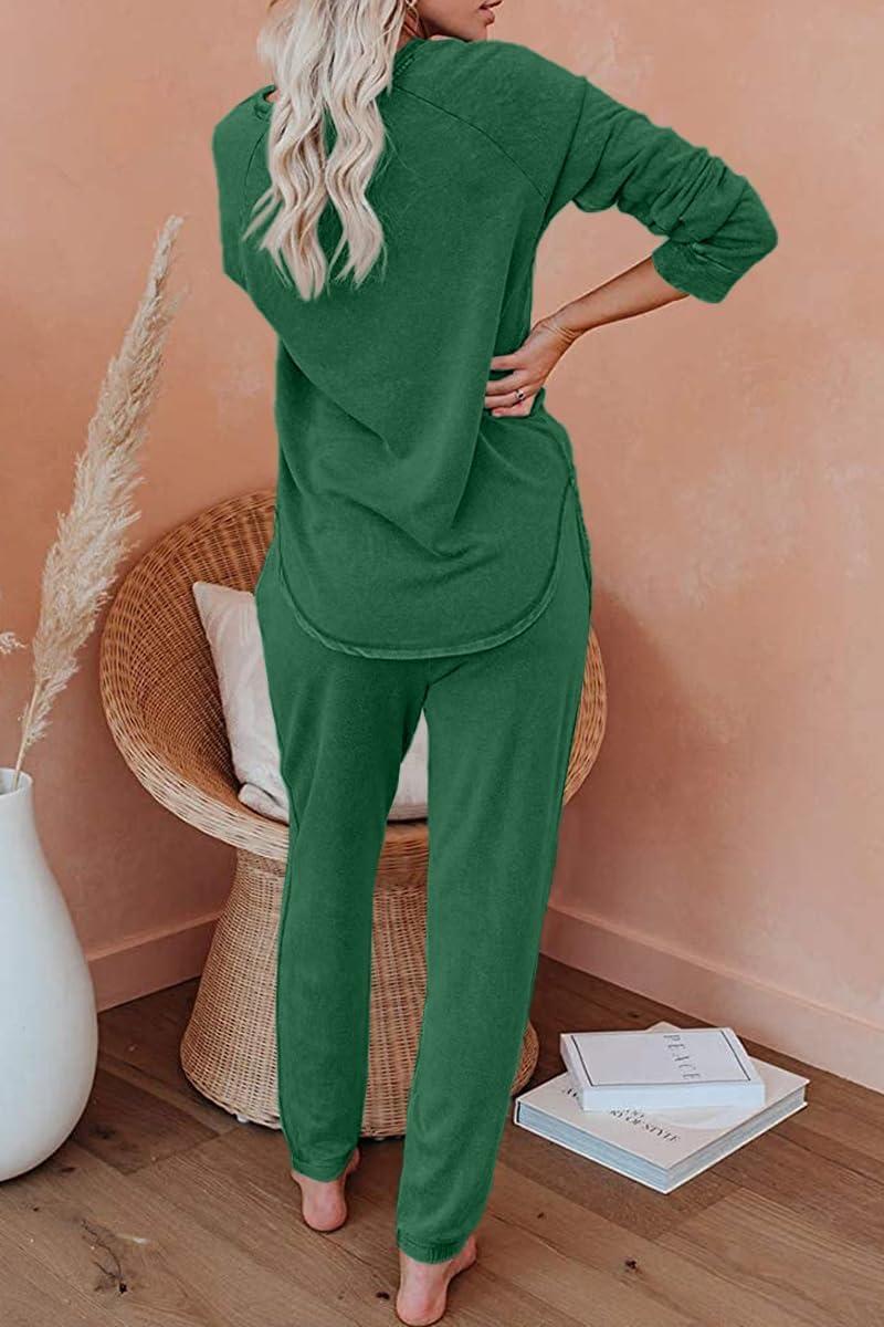 imageAUTOMET Lounge Sets for Women Comfy 2 Piece Pajamas Sets Fall Loungewear Pjs Outfits Sweatsuits with Sweatpants 2025Green