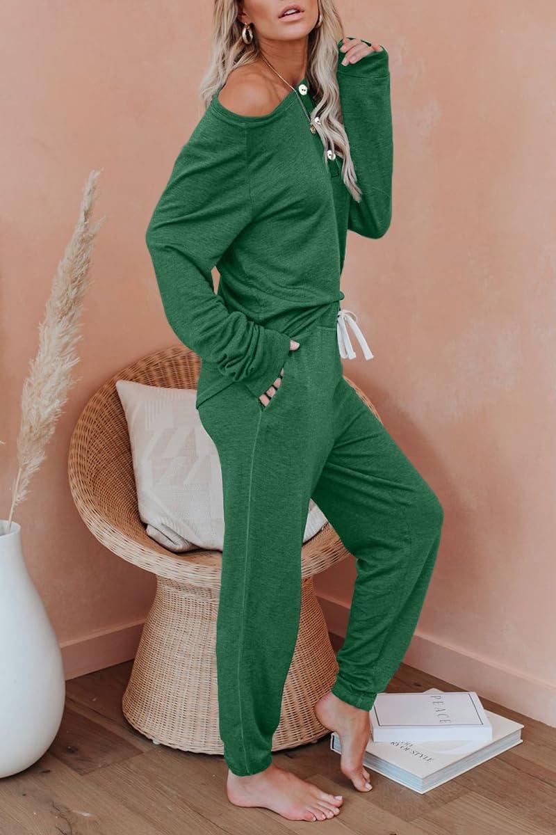 imageAUTOMET Lounge Sets for Women Comfy 2 Piece Pajamas Sets Fall Loungewear Pjs Outfits Sweatsuits with Sweatpants 2025Green