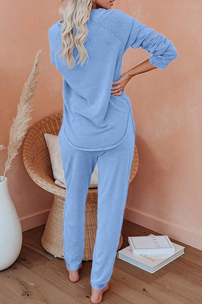 imageAUTOMET Lounge Sets for Women Comfy 2 Piece Pajamas Sets Fall Loungewear Pjs Outfits Sweatsuits with Sweatpants 2025Light Blue