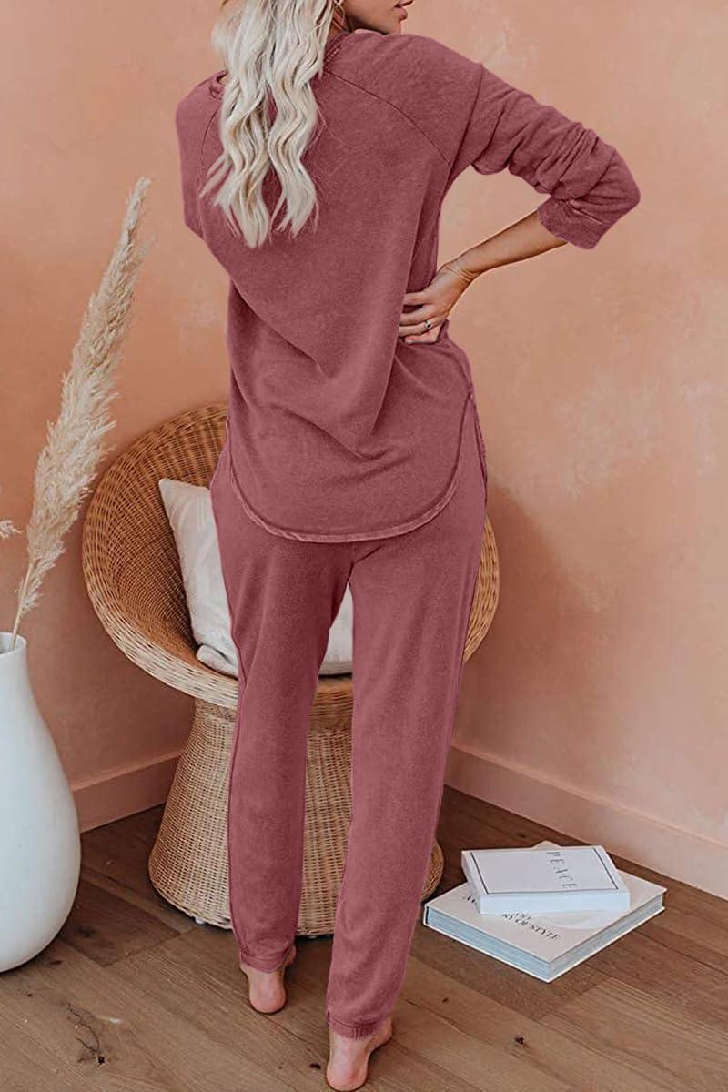 imageAUTOMET Lounge Sets for Women Comfy 2 Piece Pajamas Sets Fall Loungewear Pjs Outfits Sweatsuits with Sweatpants 2025Pink