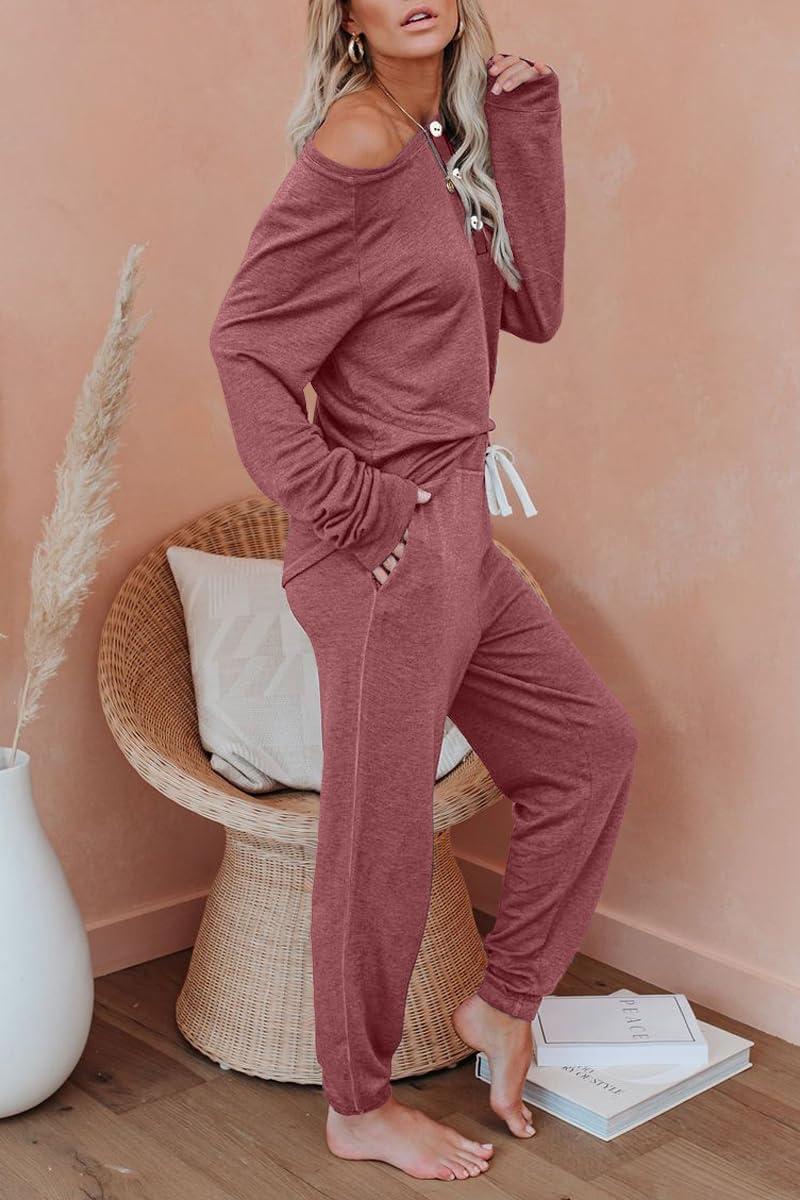 imageAUTOMET Lounge Sets for Women Comfy 2 Piece Pajamas Sets Fall Loungewear Pjs Outfits Sweatsuits with Sweatpants 2025Pink