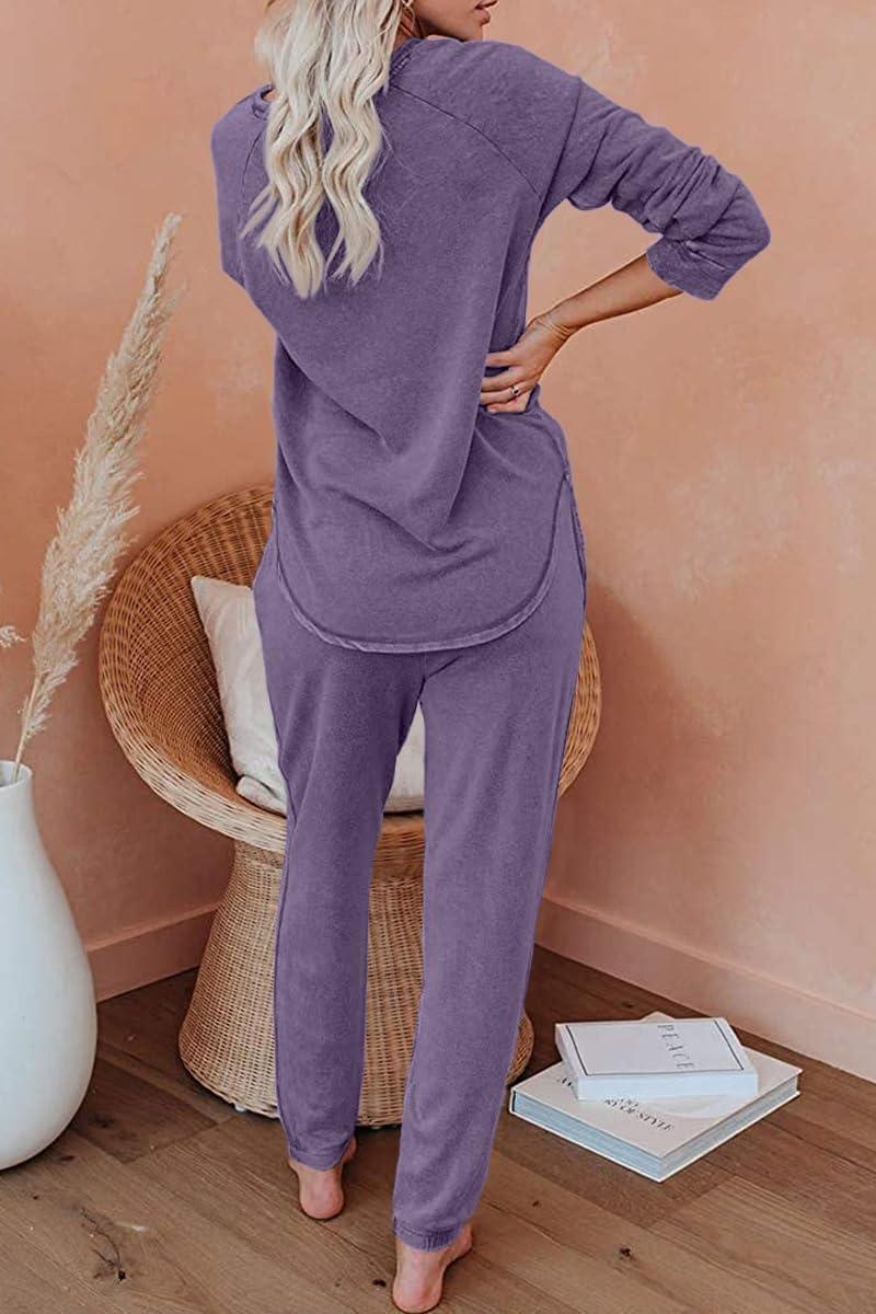 imageAUTOMET Lounge Sets for Women Comfy 2 Piece Pajamas Sets Fall Loungewear Pjs Outfits Sweatsuits with Sweatpants 2025Purple