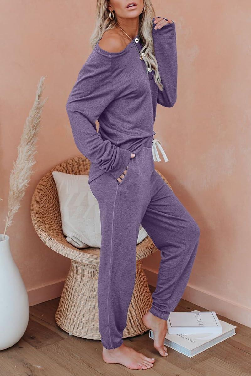 imageAUTOMET Lounge Sets for Women Comfy 2 Piece Pajamas Sets Fall Loungewear Pjs Outfits Sweatsuits with Sweatpants 2025Purple