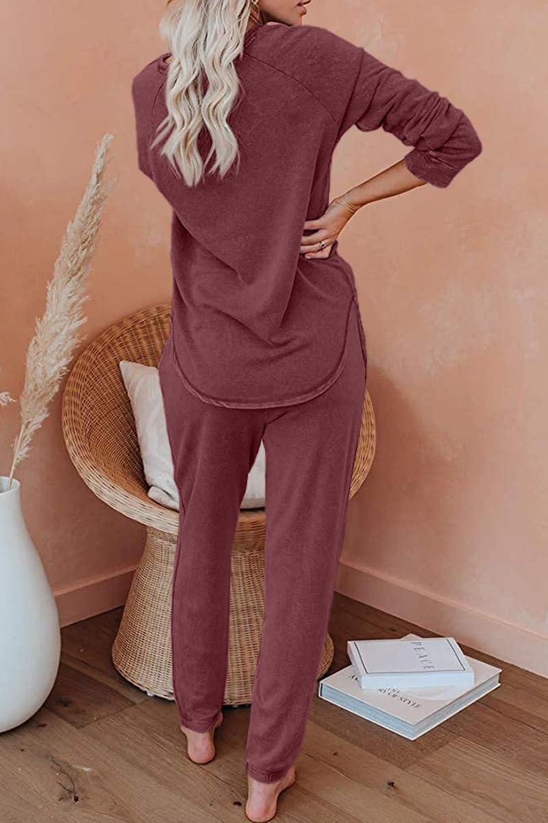 imageAUTOMET Lounge Sets for Women Comfy 2 Piece Pajamas Sets Fall Loungewear Pjs Outfits Sweatsuits with Sweatpants 2025Wine Red