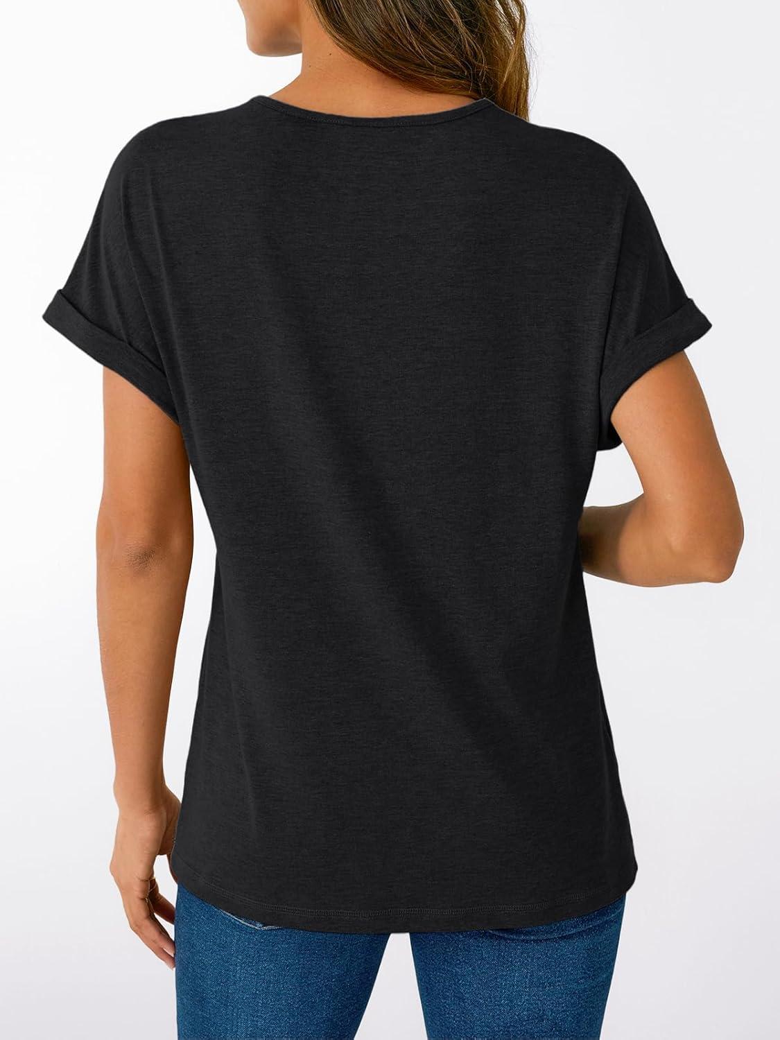 imageAUTOMET Short Sleeve V Neck T Shirts Womens Cap Sleeve Summer Casual Dressy TopsBlack