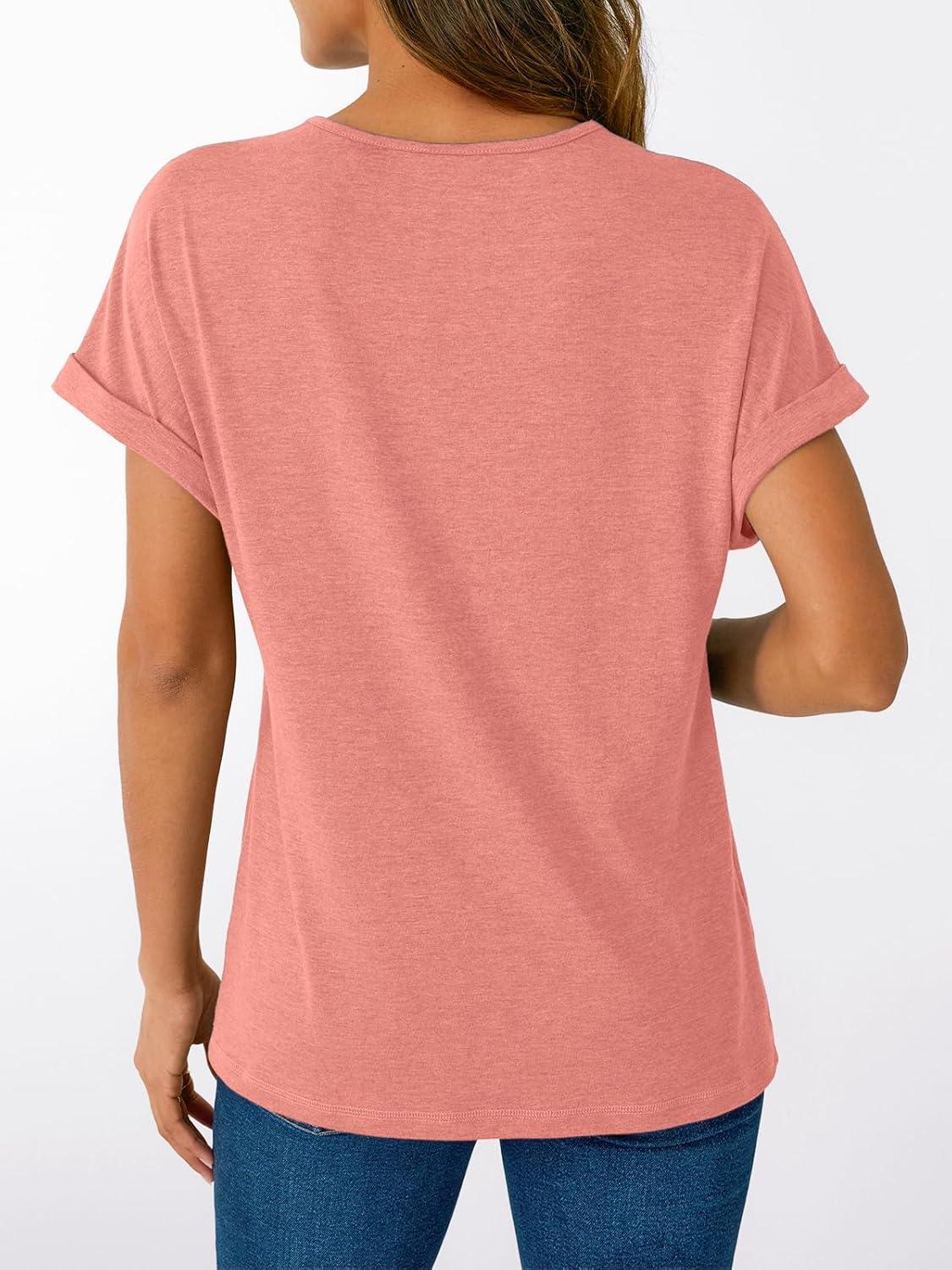 imageAUTOMET Short Sleeve V Neck T Shirts Womens Cap Sleeve Summer Casual Dressy TopsCoral