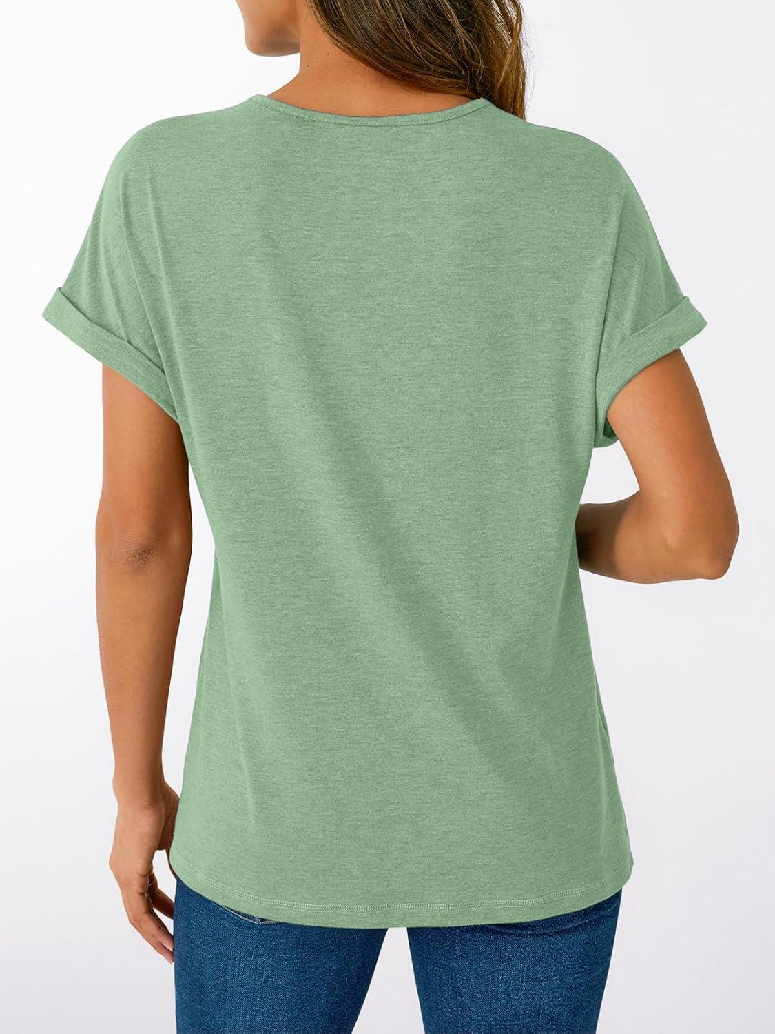 imageAUTOMET Short Sleeve V Neck T Shirts Womens Cap Sleeve Summer Casual Dressy TopsLight Green