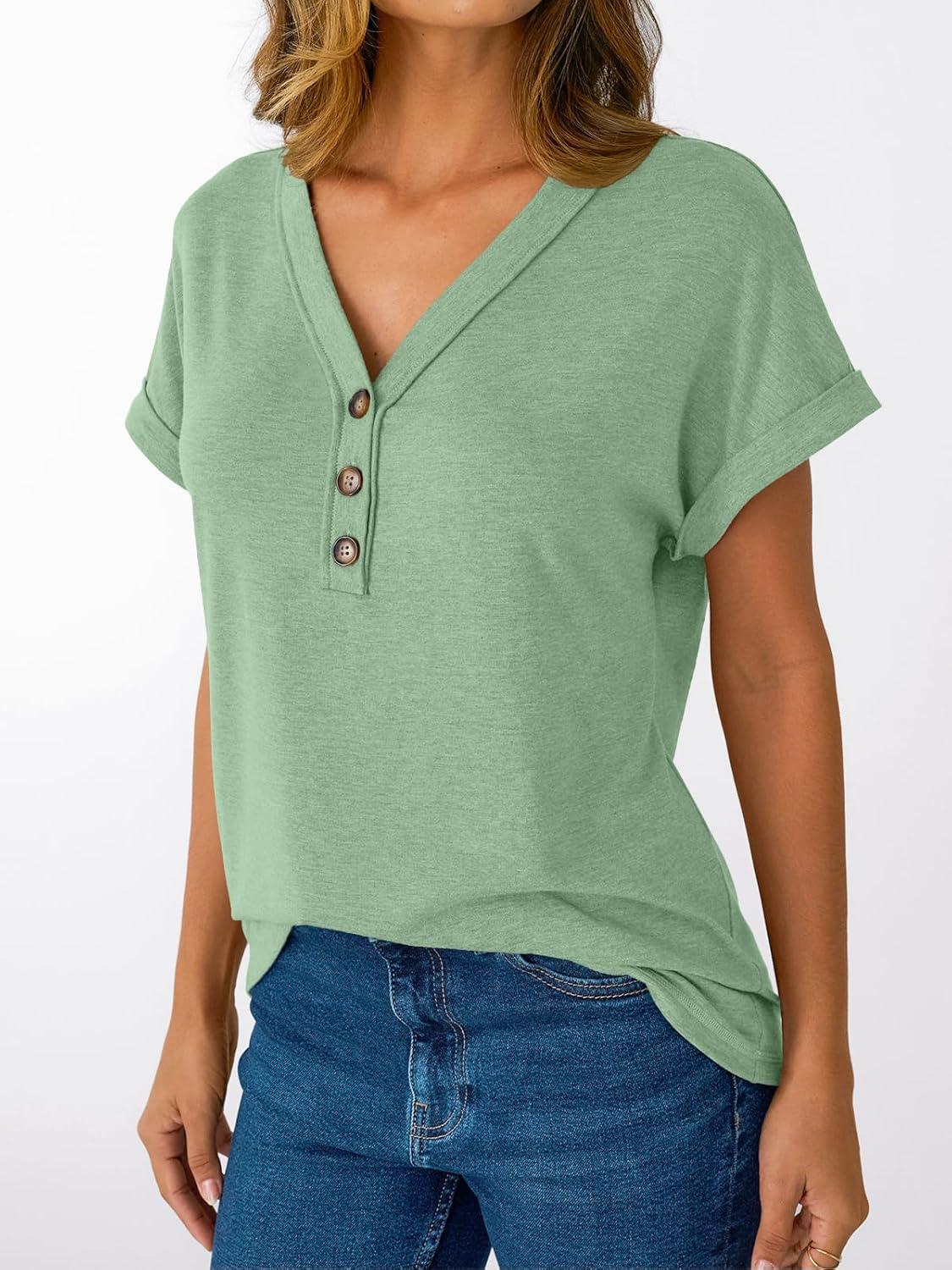 imageAUTOMET Short Sleeve V Neck T Shirts Womens Cap Sleeve Summer Casual Dressy TopsLight Green
