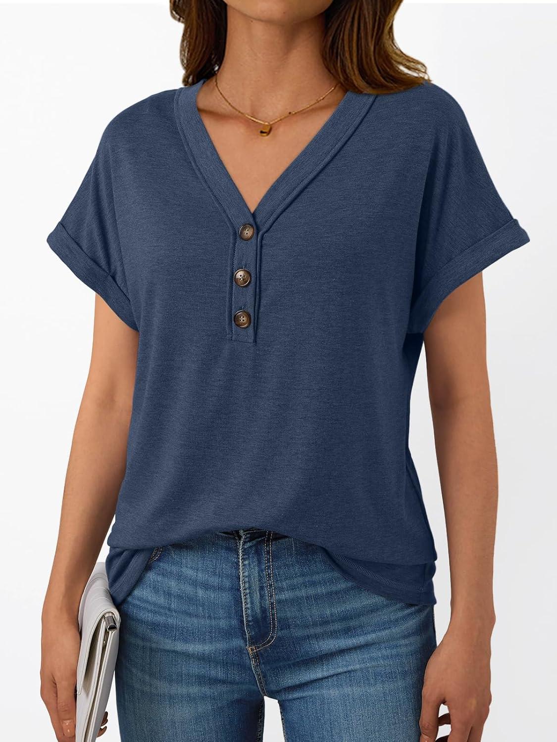 imageAUTOMET Short Sleeve V Neck T Shirts Womens Cap Sleeve Summer Casual Dressy TopsNavy