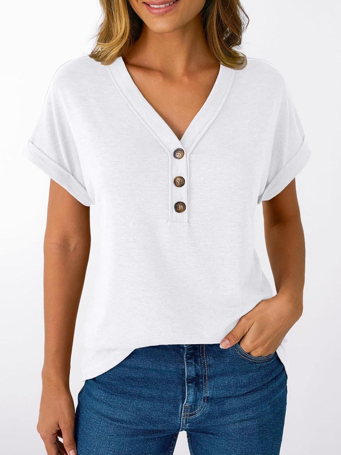 imageAUTOMET Short Sleeve V Neck T Shirts Womens Cap Sleeve Summer Casual Dressy TopsWhite