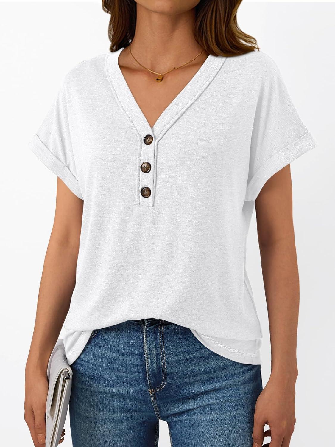 imageAUTOMET Short Sleeve V Neck T Shirts Womens Cap Sleeve Summer Casual Dressy TopsWhite
