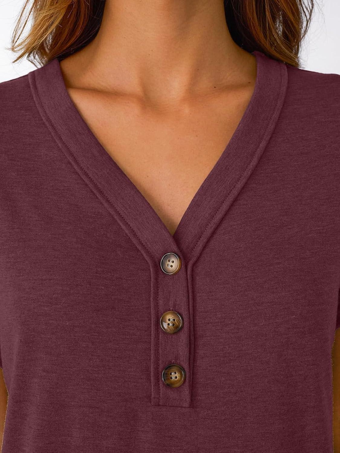 imageAUTOMET Short Sleeve V Neck T Shirts Womens Cap Sleeve Summer Casual Dressy TopsWine