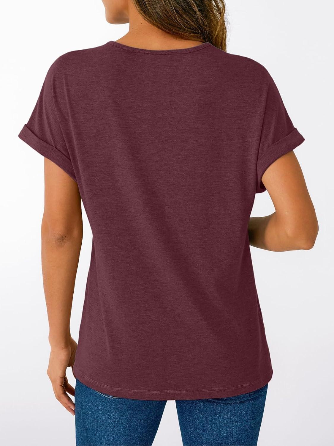 imageAUTOMET Short Sleeve V Neck T Shirts Womens Cap Sleeve Summer Casual Dressy TopsWine