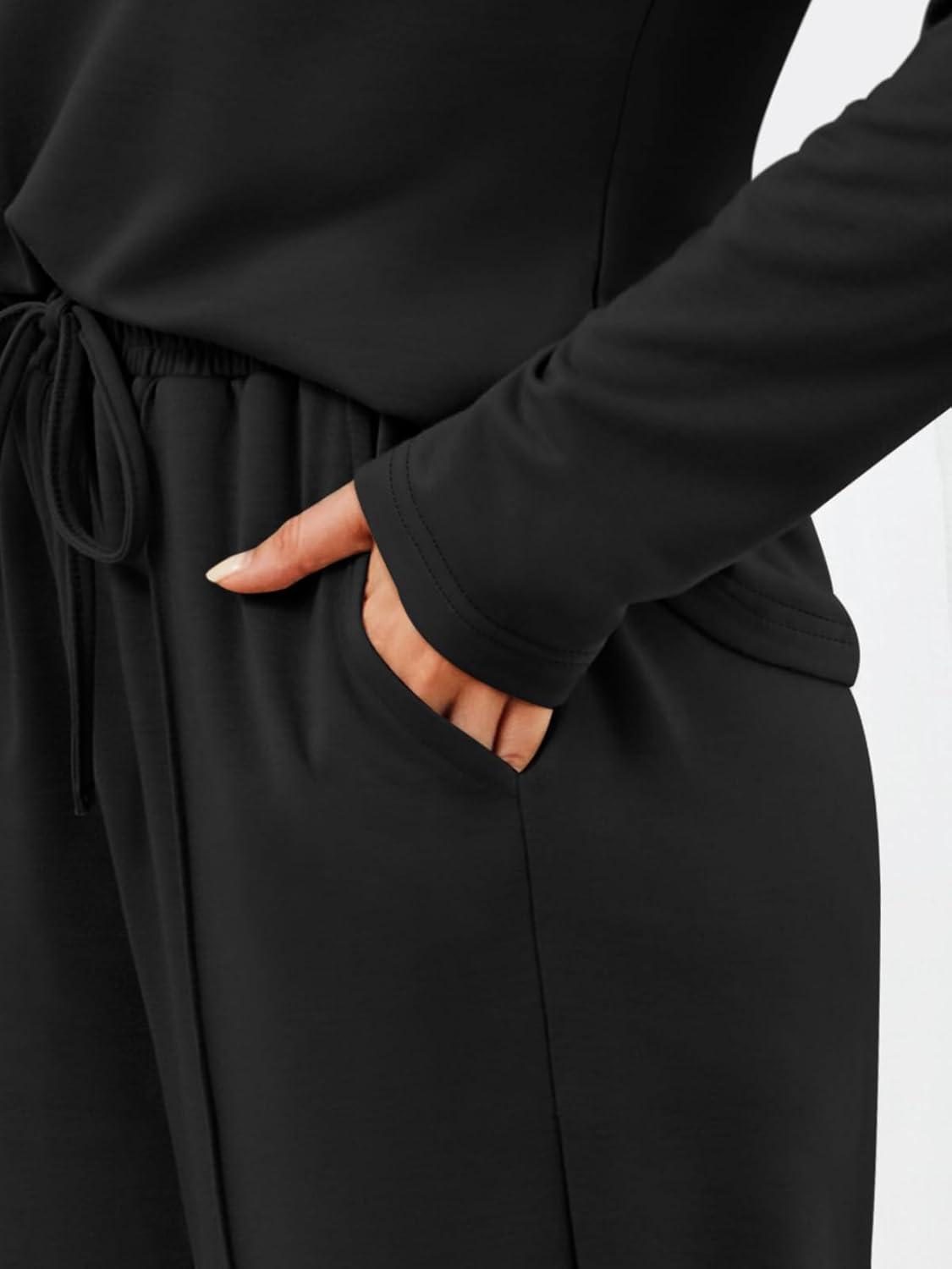 imageAUTOMET Sweatsuits Women 2 Piece Outfit Fashion Travel Lounge Sets With Wide Leg Pants Airport Track Suits Fall Clothes 2025Black
