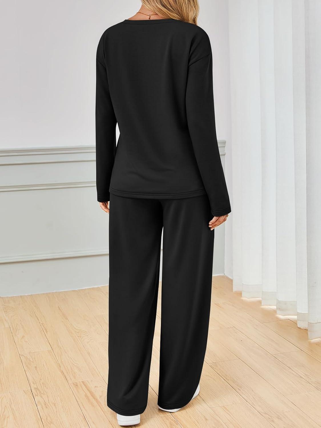 imageAUTOMET Sweatsuits Women 2 Piece Outfit Fashion Travel Lounge Sets With Wide Leg Pants Airport Track Suits Fall Clothes 2025Black
