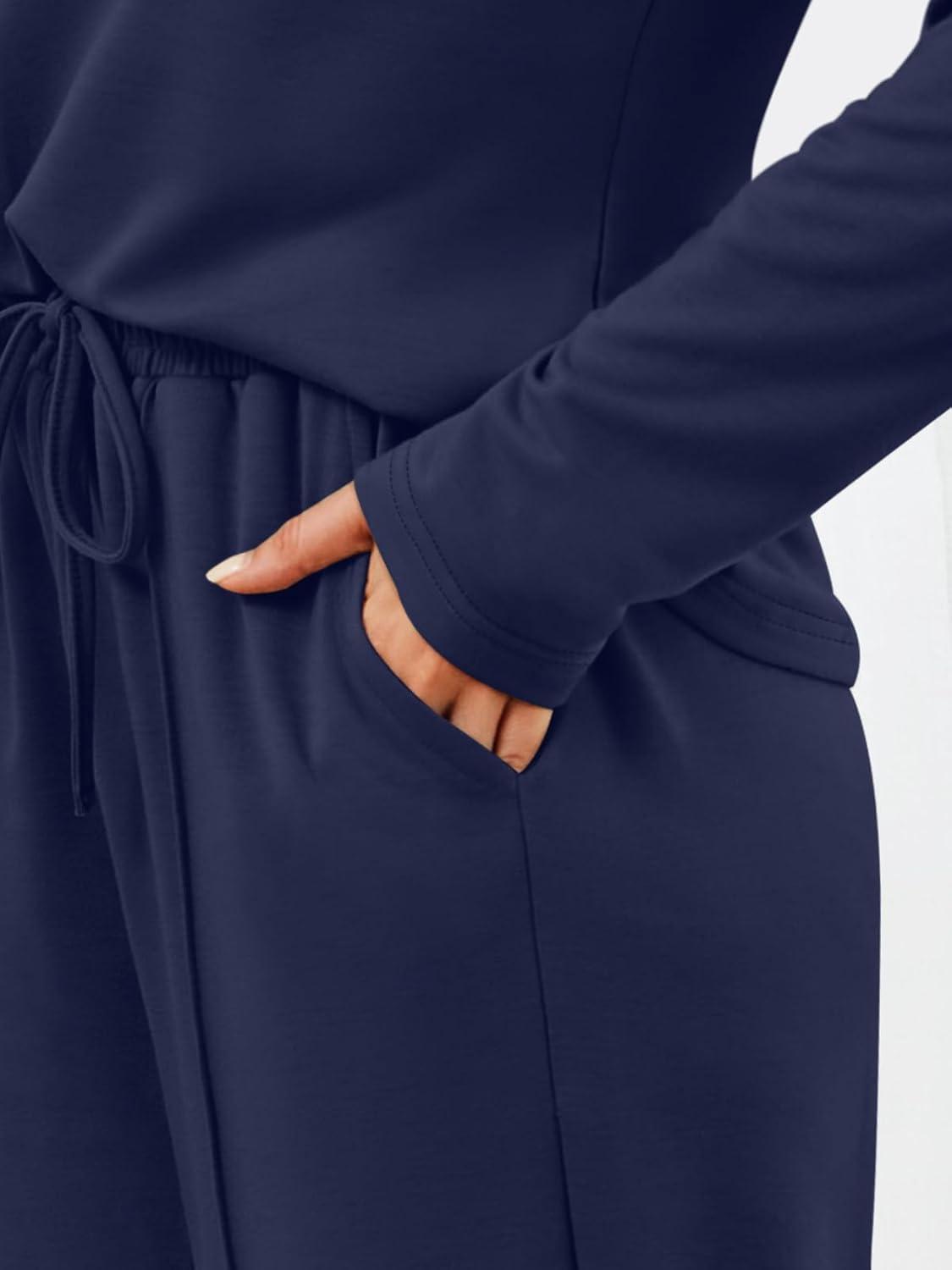 imageAUTOMET Sweatsuits Women 2 Piece Outfit Fashion Travel Lounge Sets With Wide Leg Pants Airport Track Suits Fall Clothes 2025Navy