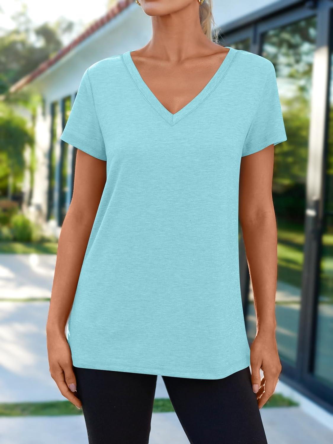 imageAUTOMET TShirts Short Sleeve V Neck Tees Tops for Women Fashion Trendy Lightweight Soft Casual Summer Outfits Clothes 2025Aqua