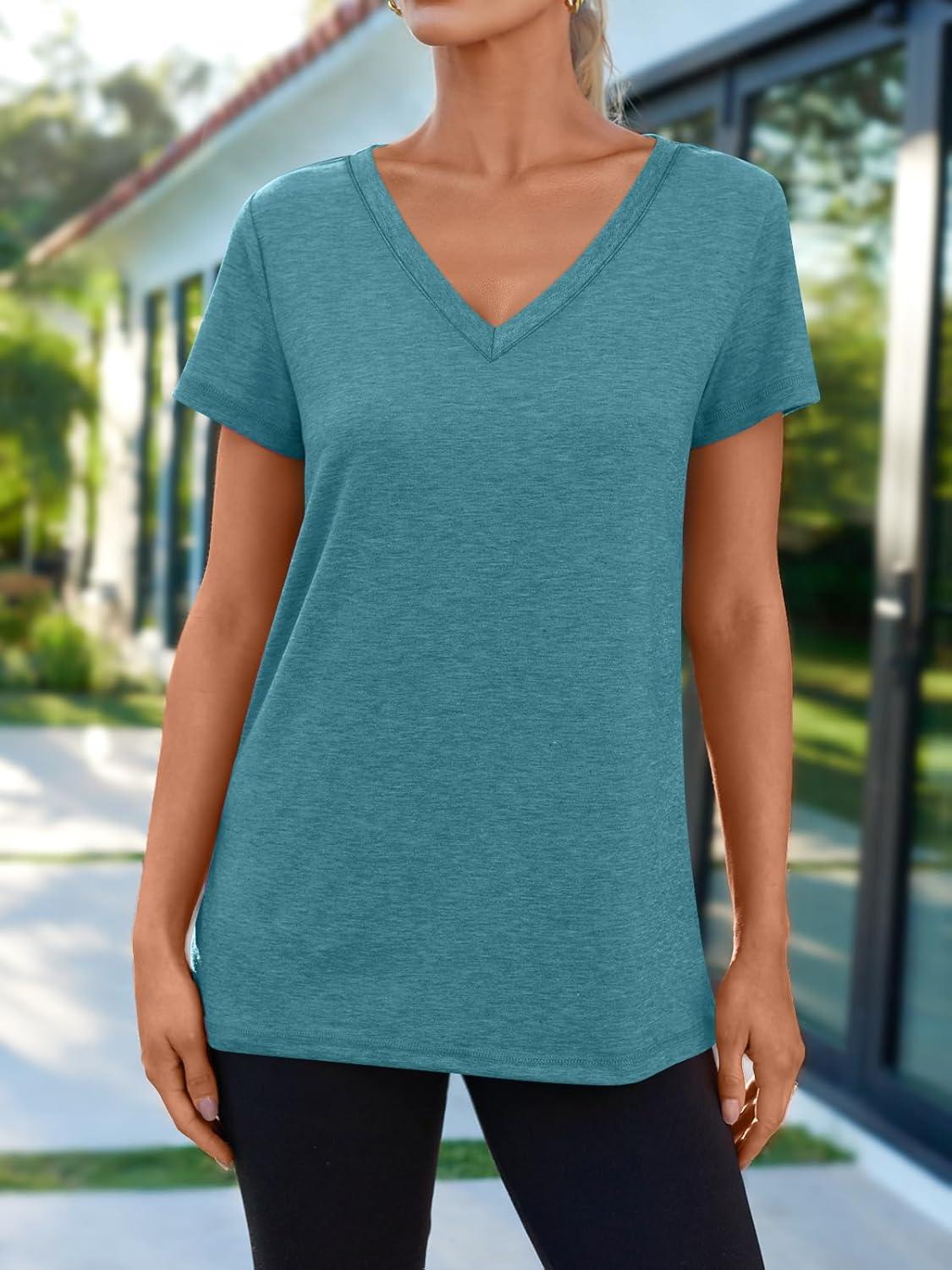 imageAUTOMET TShirts Short Sleeve V Neck Tees Tops for Women Fashion Trendy Lightweight Soft Casual Summer Outfits Clothes 2025Darkblue