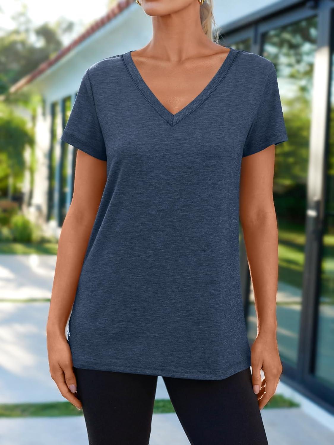 imageAUTOMET TShirts Short Sleeve V Neck Tees Tops for Women Fashion Trendy Lightweight Soft Casual Summer Outfits Clothes 2025Navy